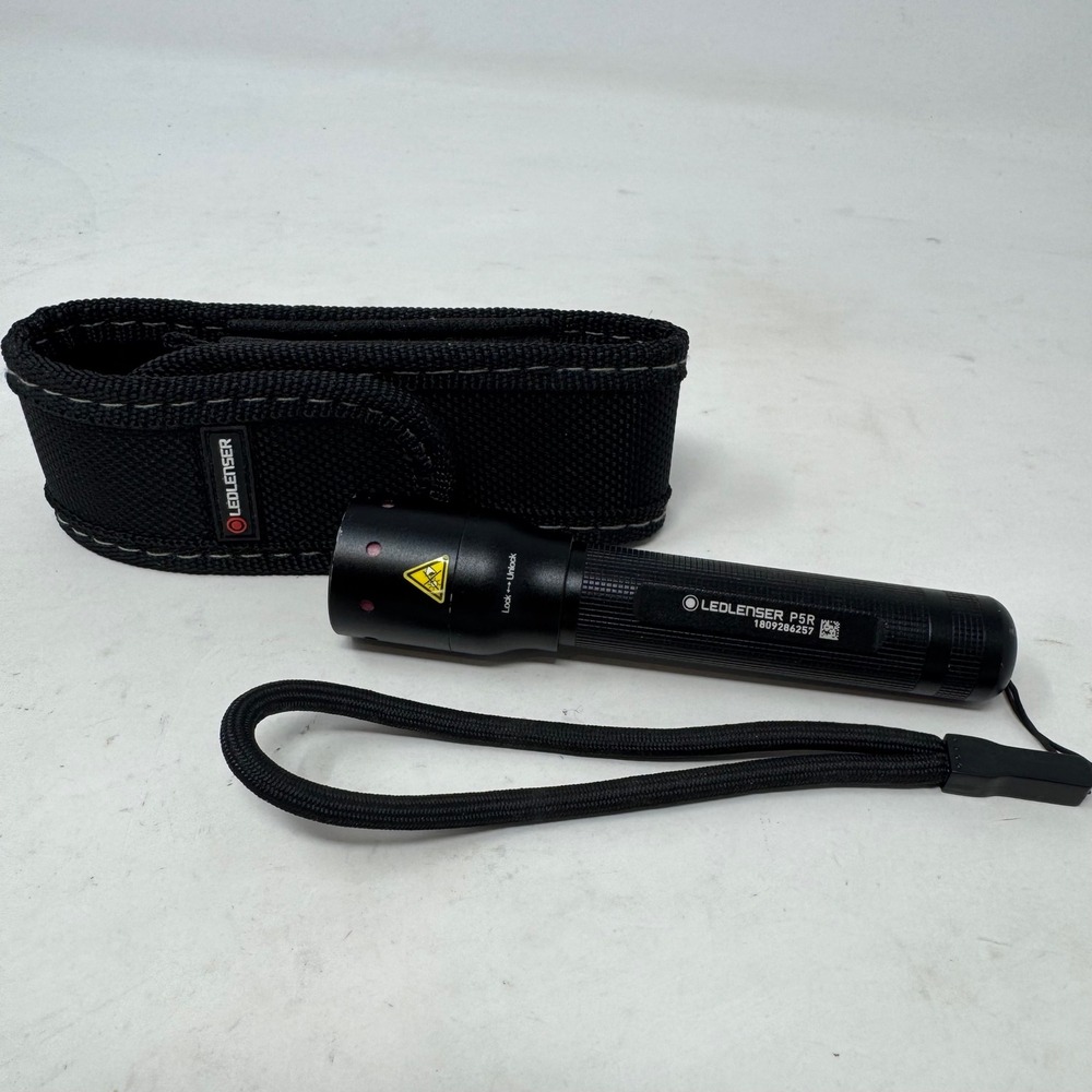Ledlenser P5R Rechargeable LED Flashlight with Holster and Lanyard Black